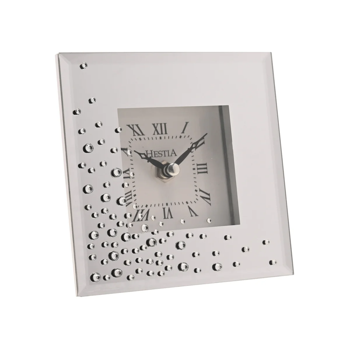 Hestia Scatter Diamante Mantle Clock - Silver