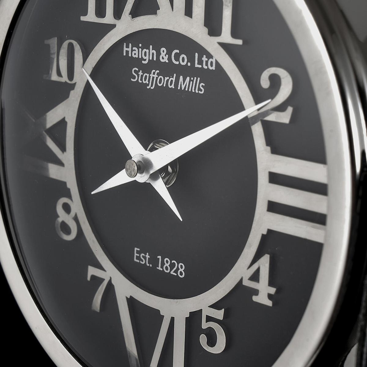 Leather and Metal Table Desk Clock - Black and Silver – image 4