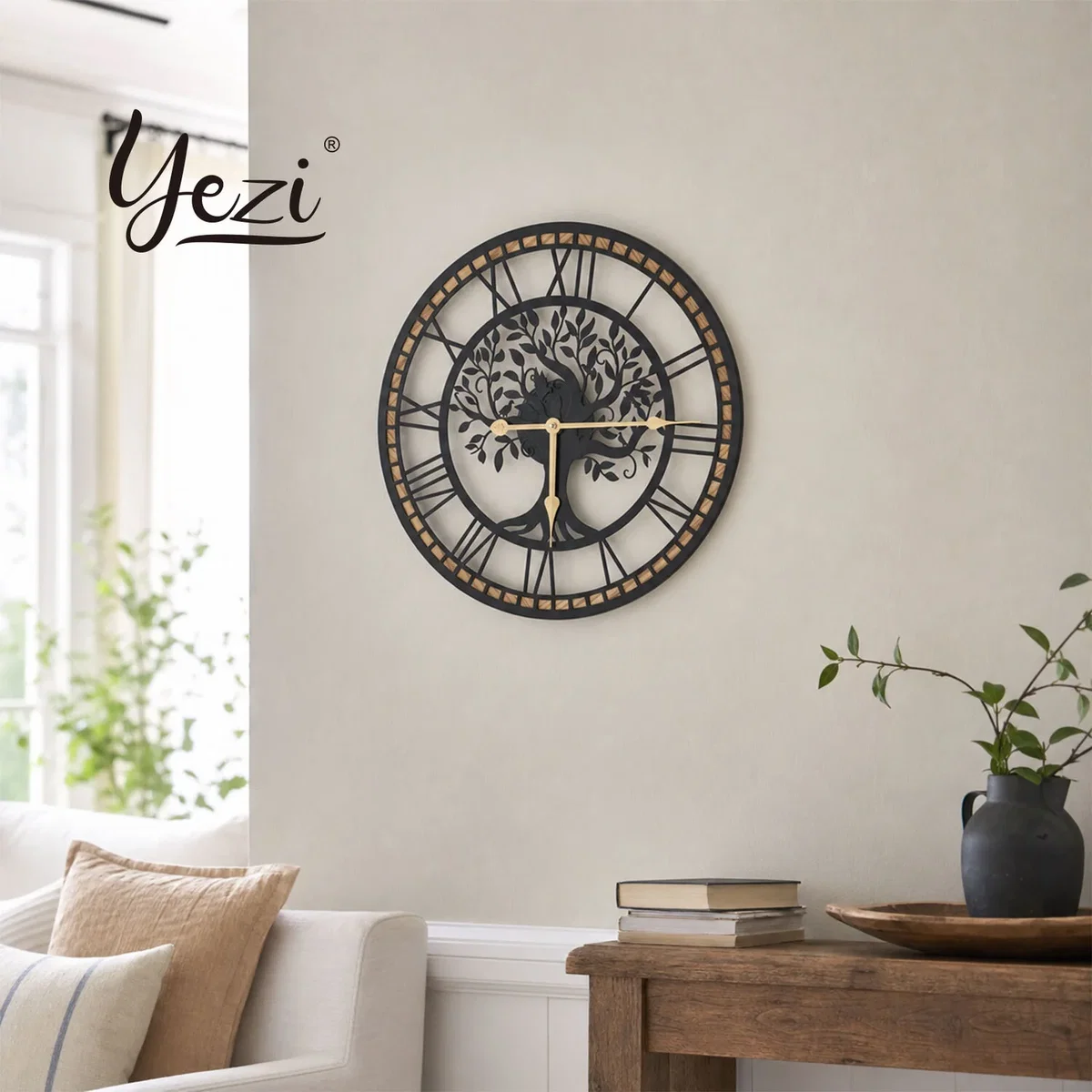 Wall Clock Silent Quartz Tree Design 40Cm Face For Living Room Black - Black – image 3