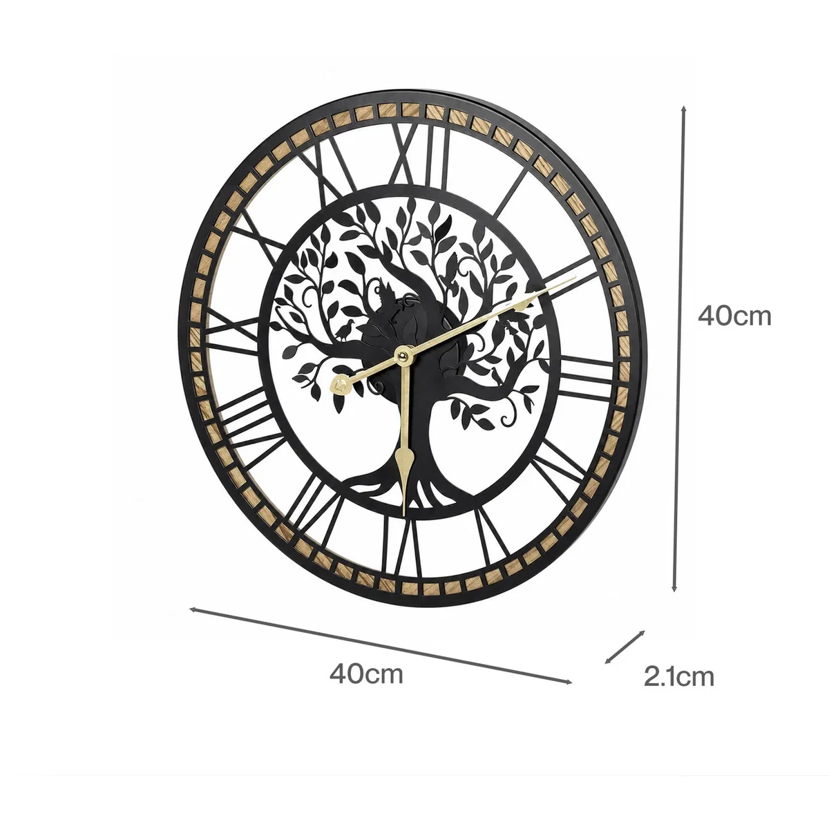 Wall Clock Silent Quartz Tree Design 40Cm Face For Living Room Black - Black – image 4