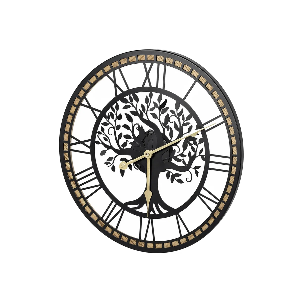 Wall Clock Silent Quartz Tree Design 40Cm Face For Living Room Black - Black – image 1