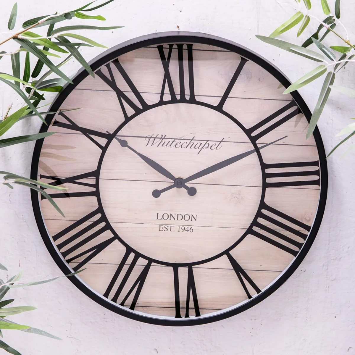 Annibells Black & Wood Effect Roman Numeral Wall Clock - Black
