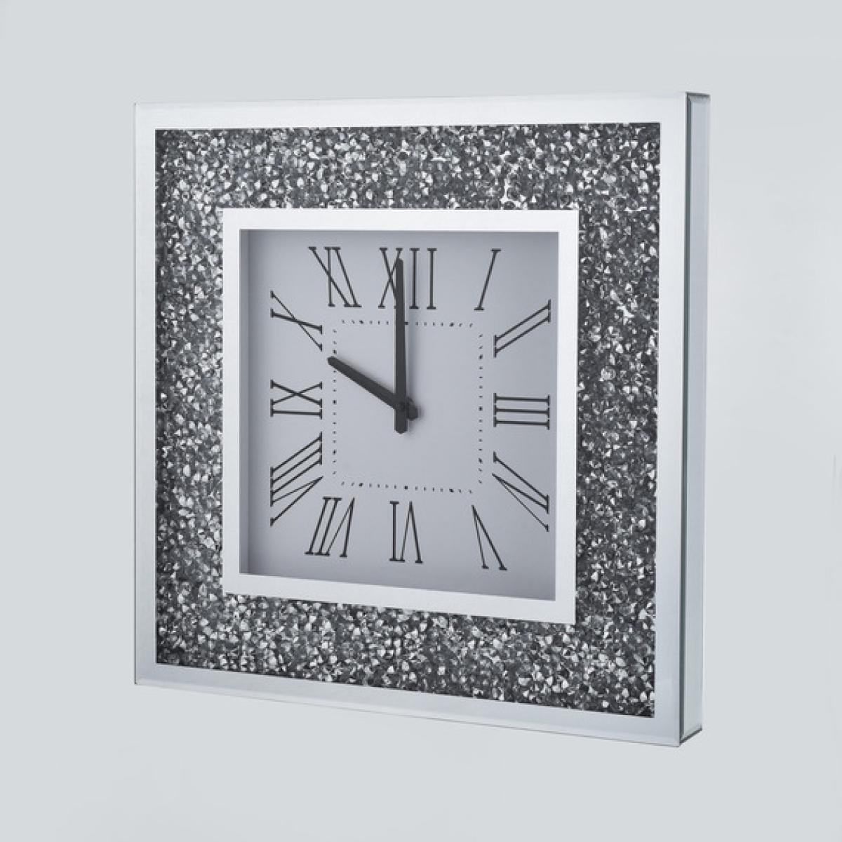 Squared Crushed Diamond Wall Clock 45 cm - Silver