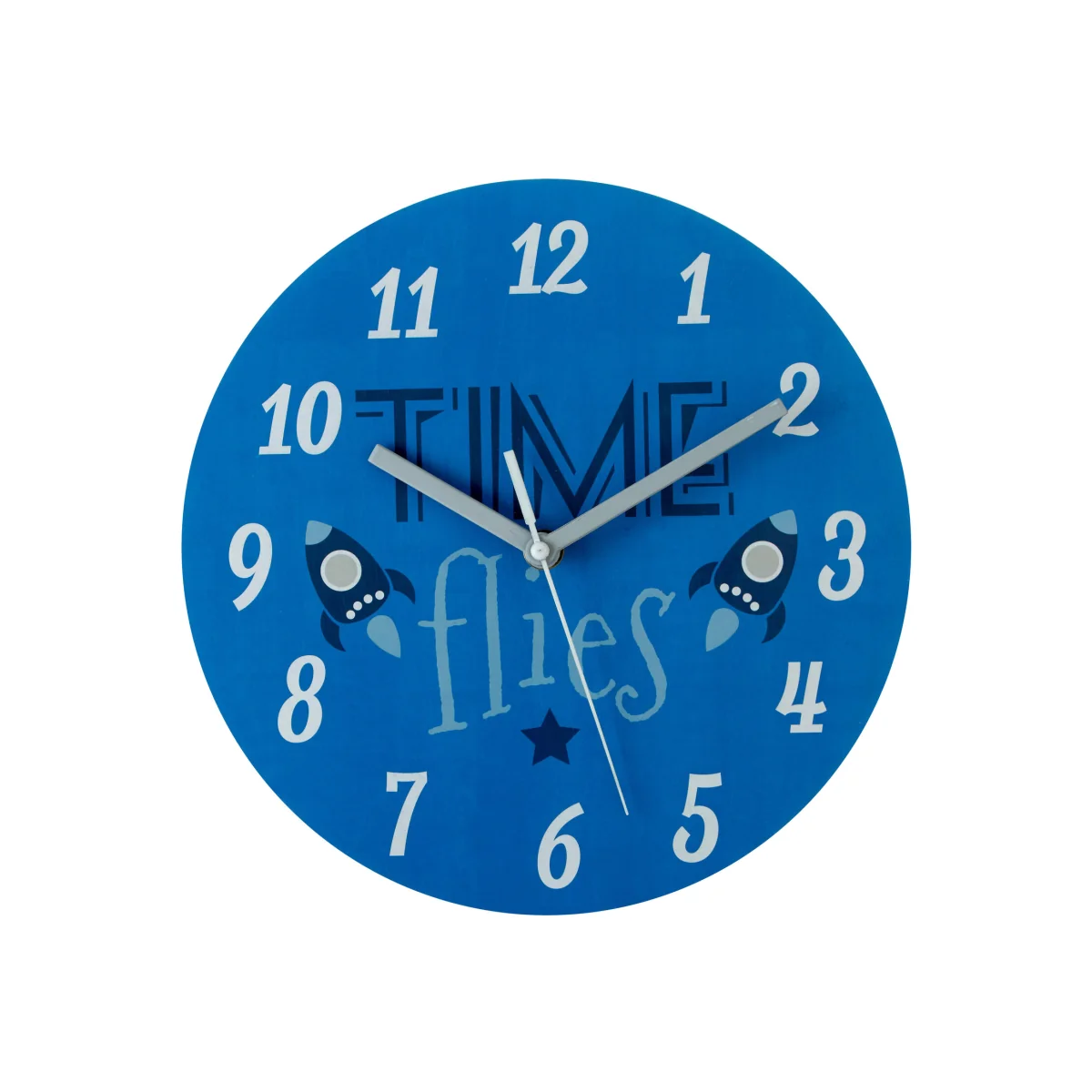 Kids 25cm Dia Time Flies Wall Clock - Blue