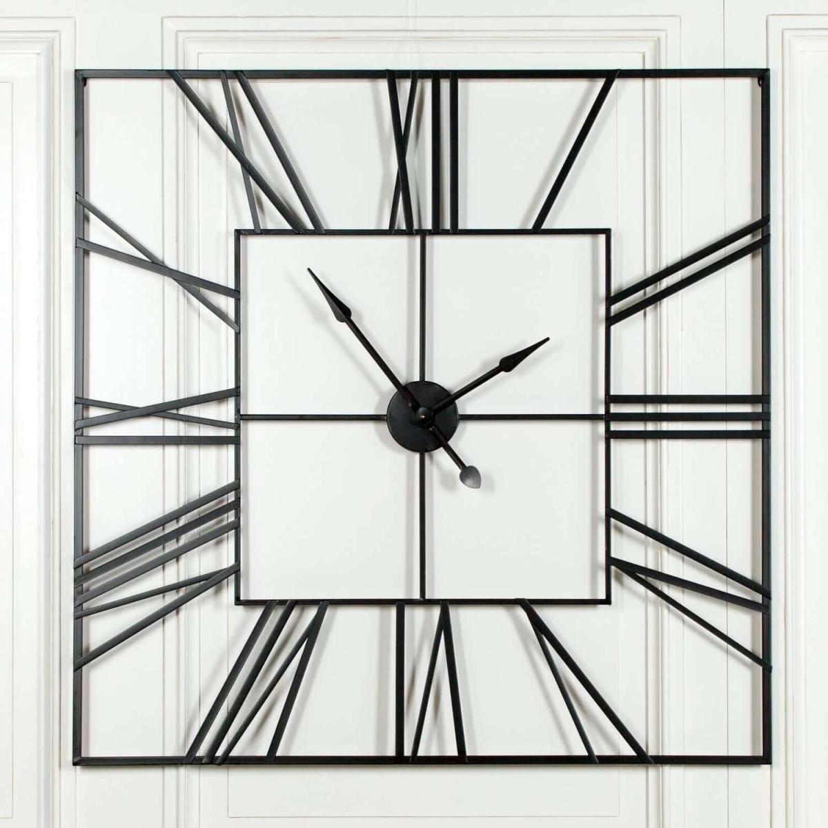 Extra Large Black Square Metal Wall Clock Roman Numerals - Black – image 2