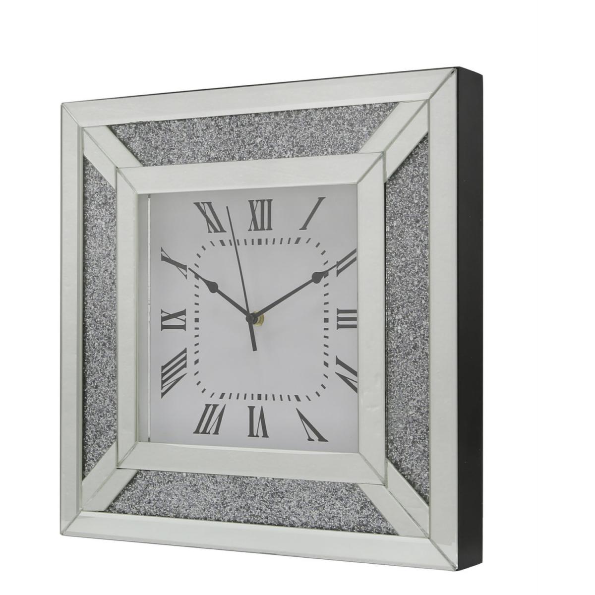 Silver Glitter 40cm Mirrored Square Wall Clock - Silver – image 2