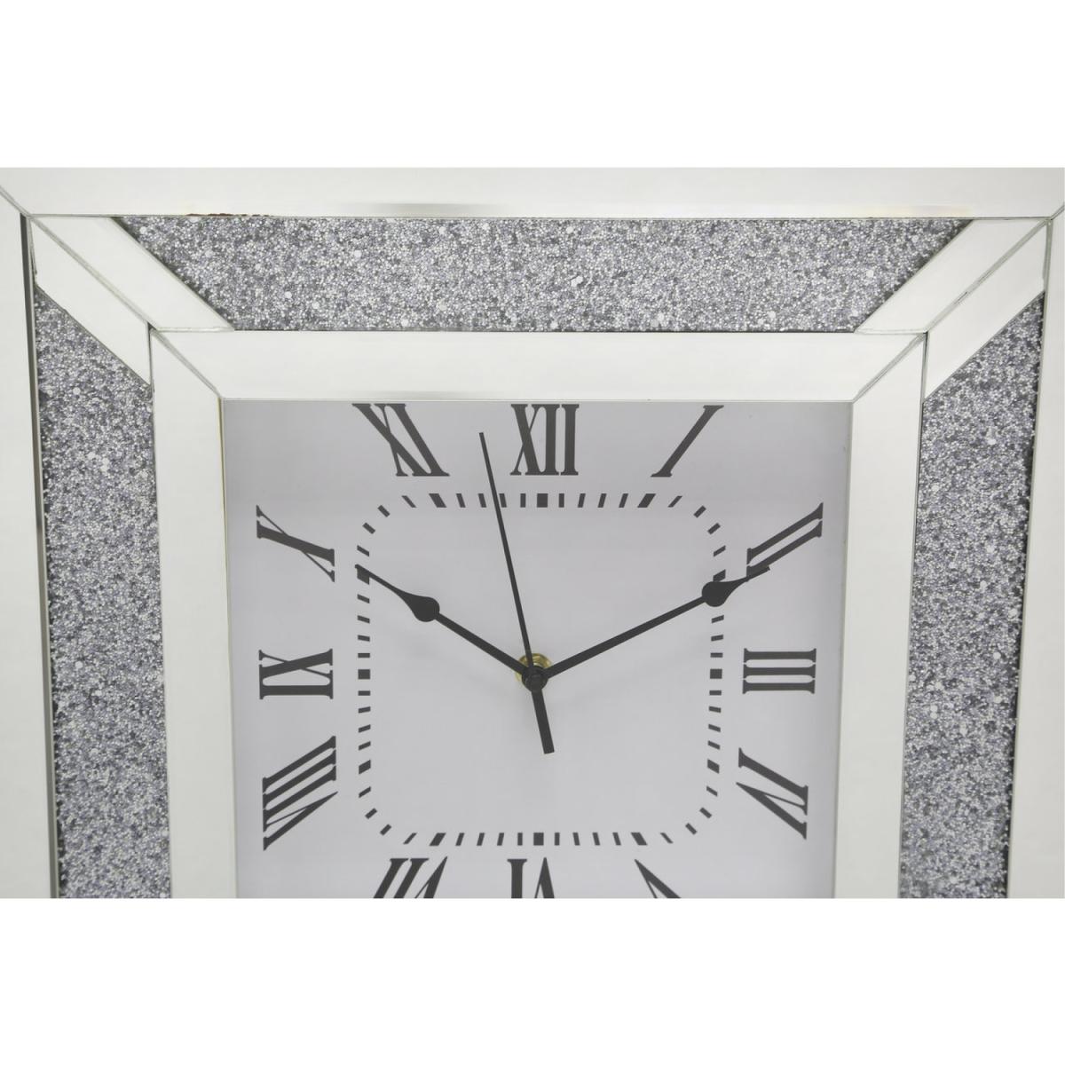 Silver Glitter 40cm Mirrored Square Wall Clock - Silver – image 3