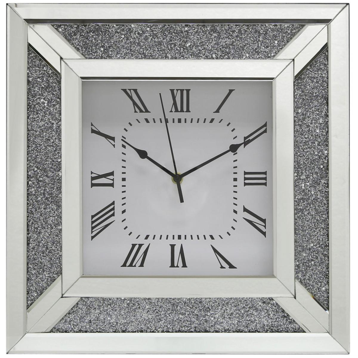 Silver Glitter 40cm Mirrored Square Wall Clock - Silver – image 5