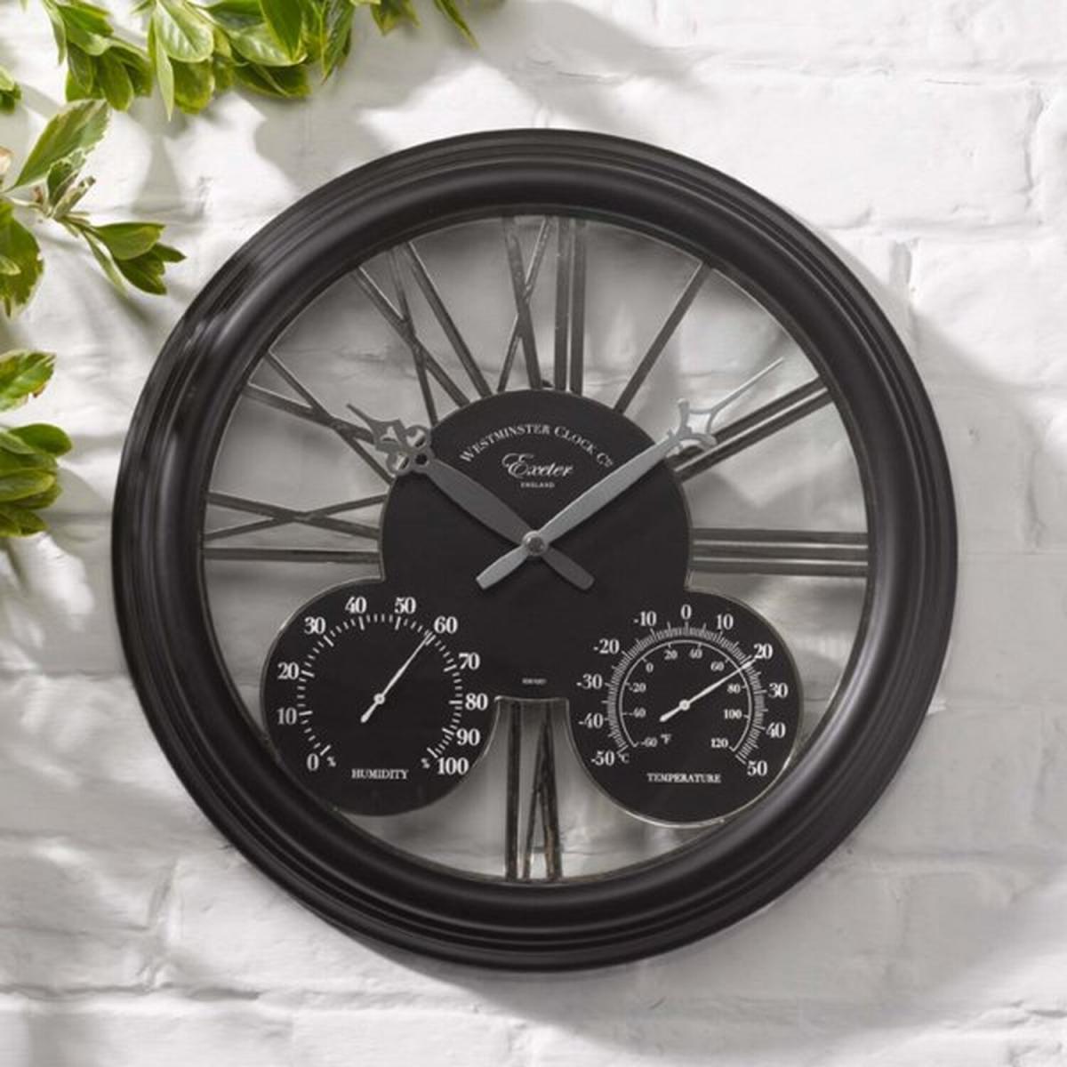 Exeter Wall Clock And Thermometer - Black