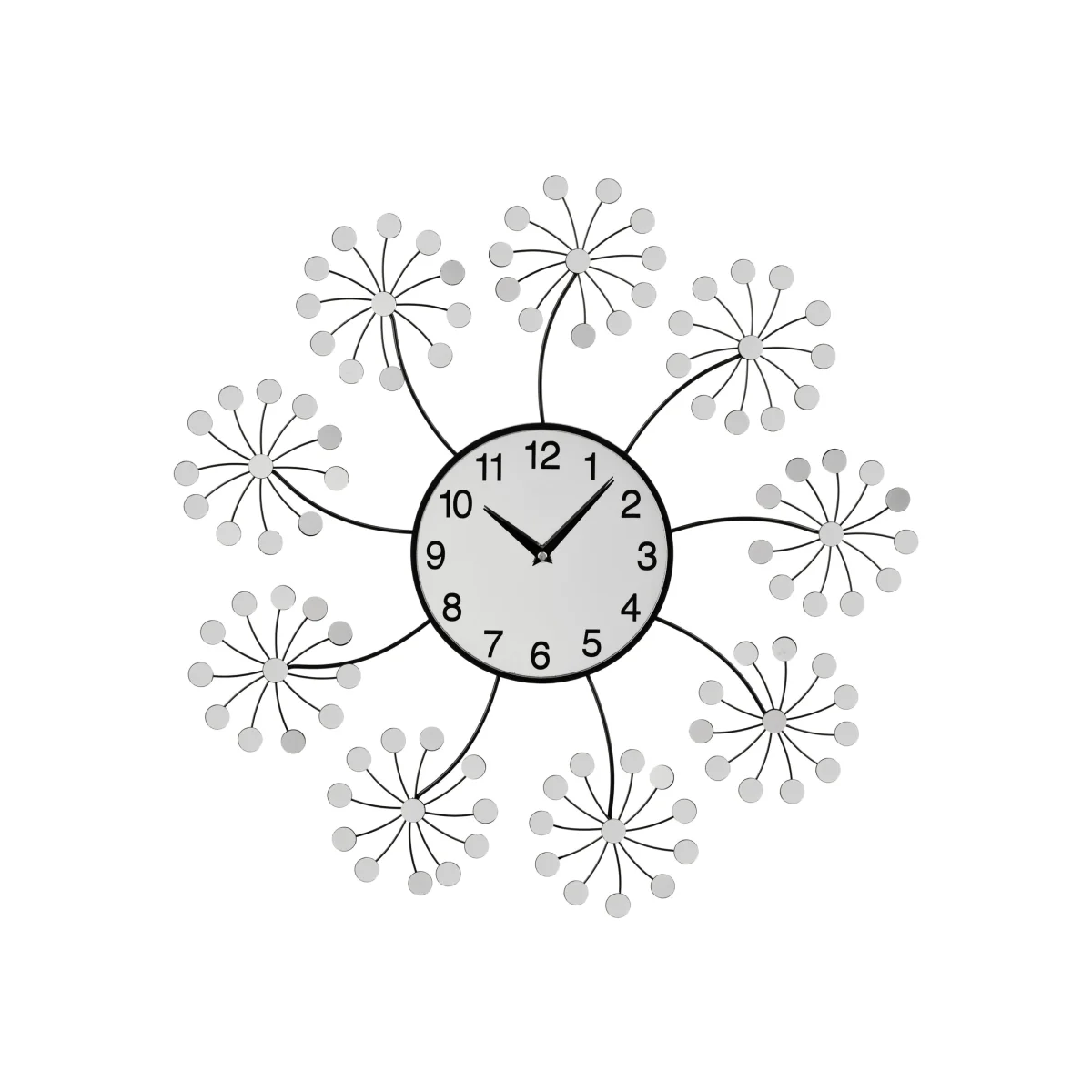 Mirrored 60cm Dia Floret Wall Clock - Silver