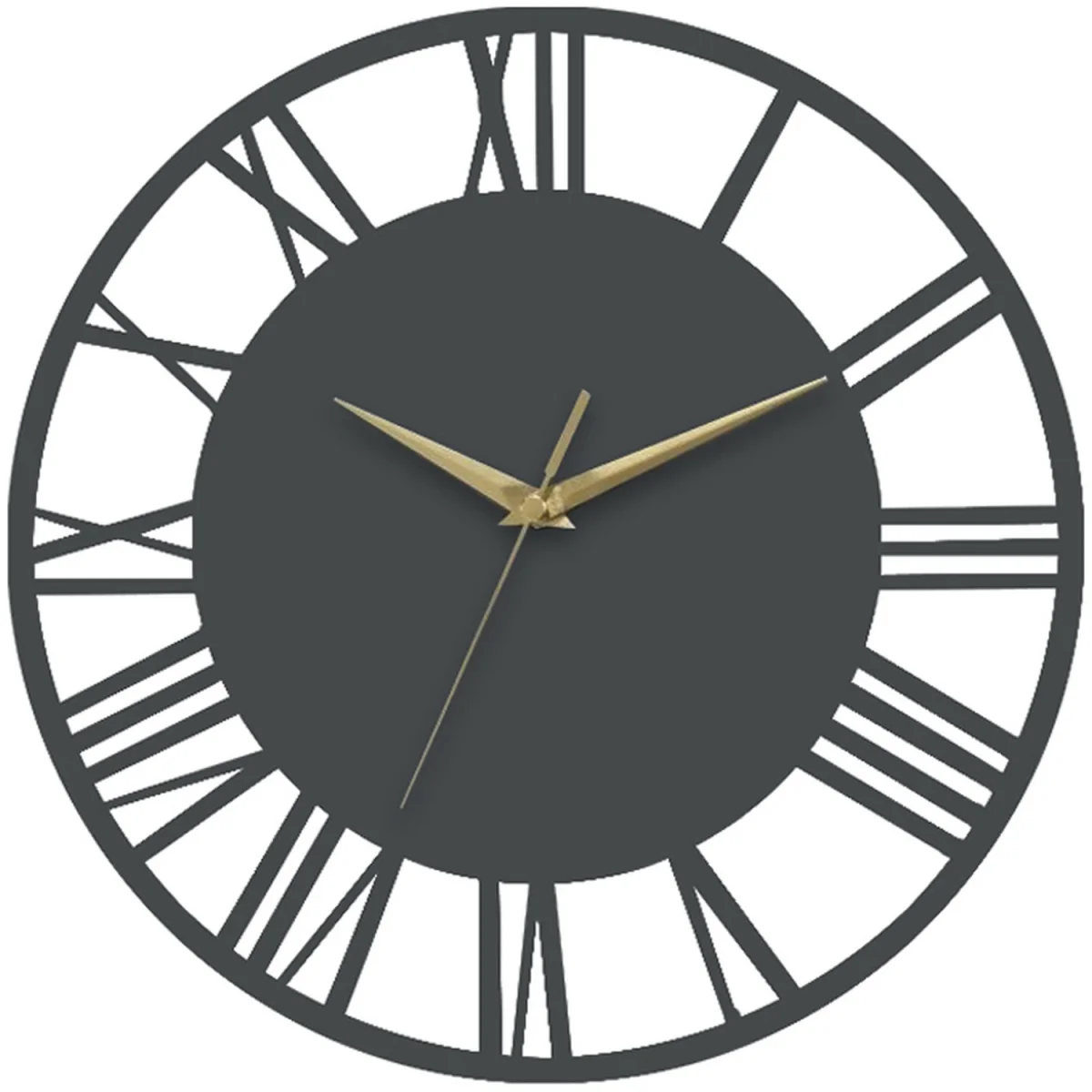 Silent Round Wooden Roman Numeral Clock - Grey – image 2