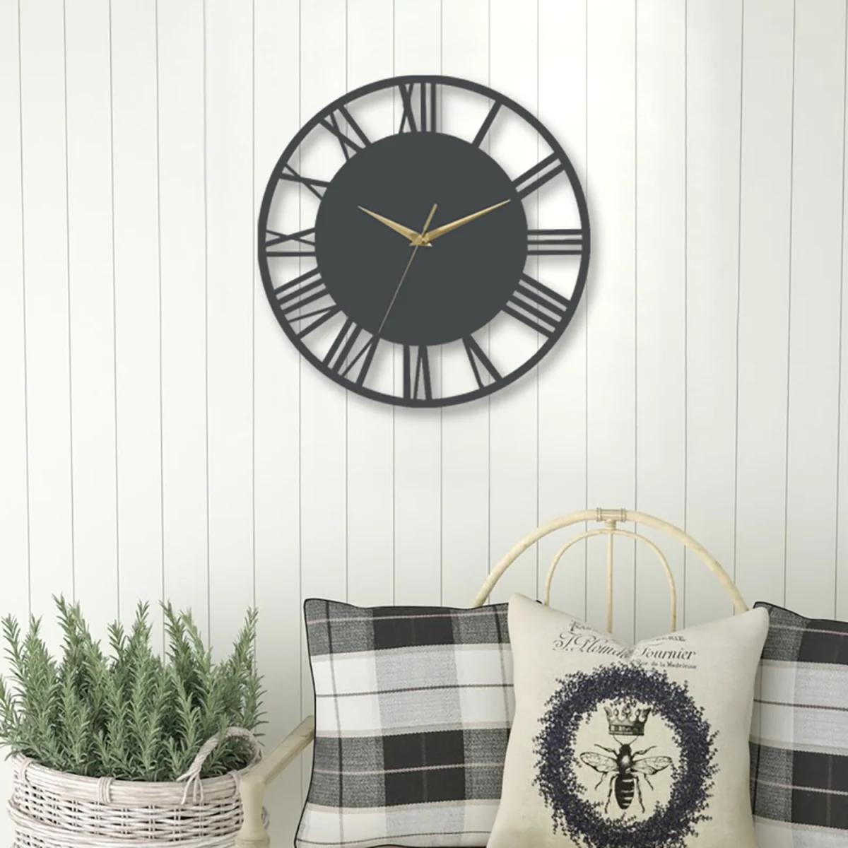 Silent Round Wooden Roman Numeral Clock - Grey – image 3