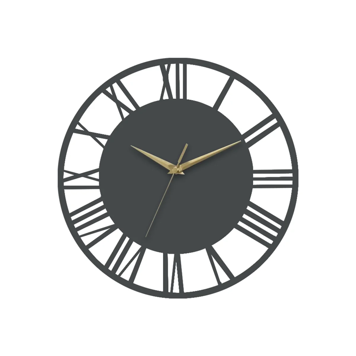 Silent Round Wooden Roman Numeral Clock - Grey – image 1