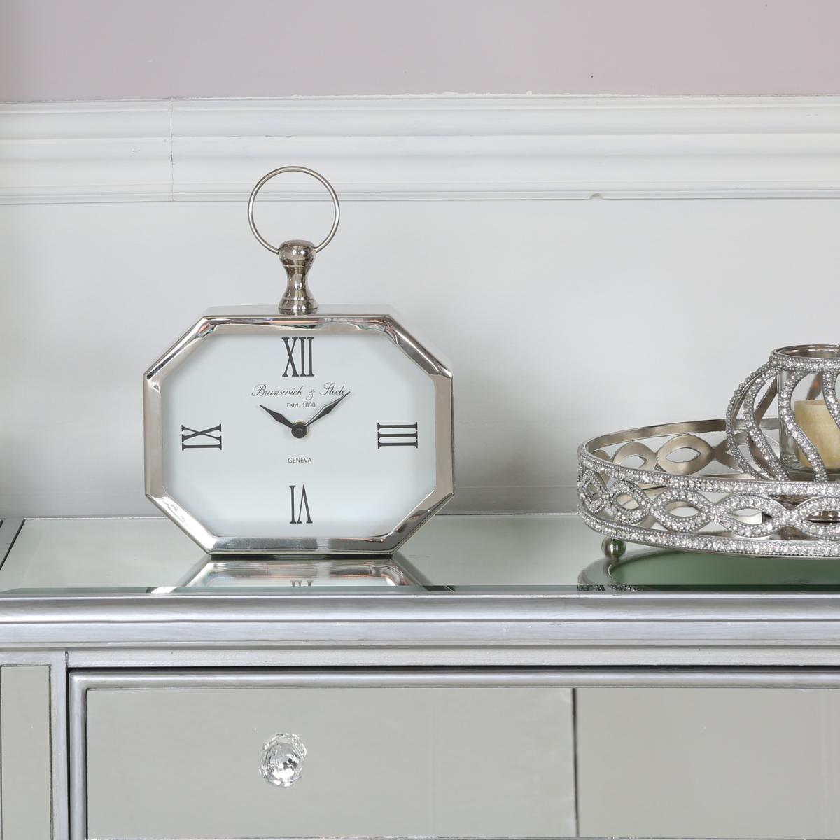 Metal Hexagon Mantle Chrome Table Clock - Silver – image 3