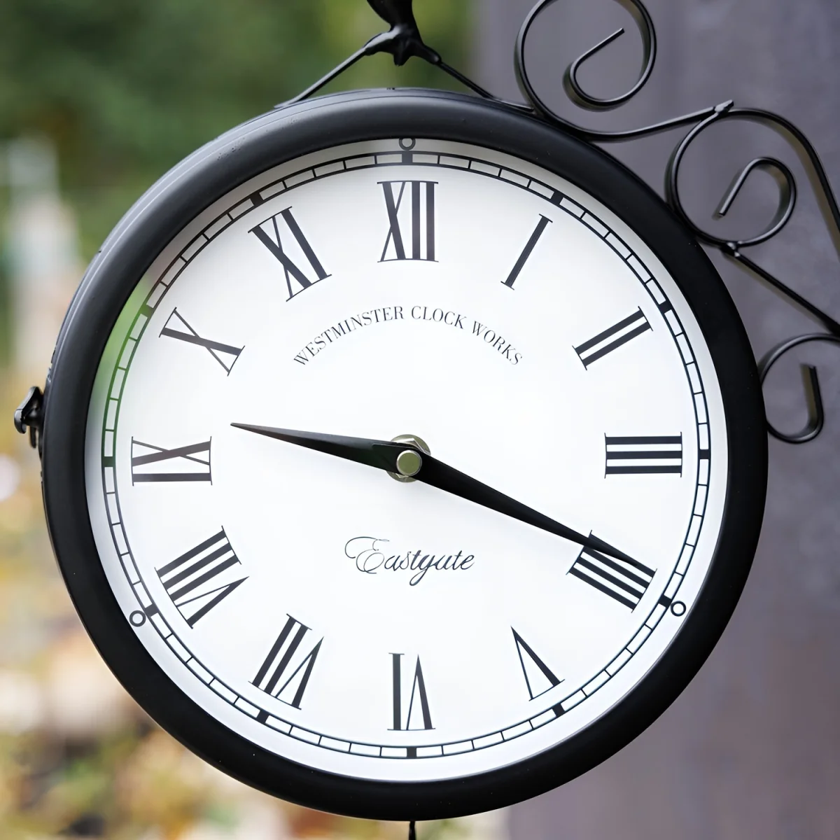 Double Sided Station Wall Clock with Bell Cockerel Black Bracket 30cm - Black – image 2
