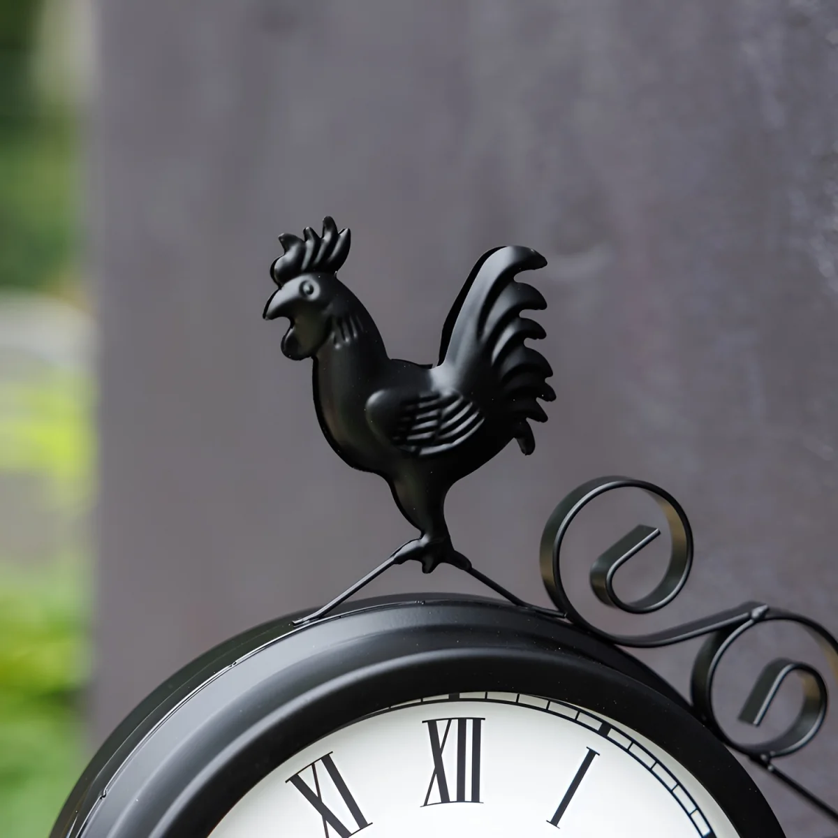 Double Sided Station Wall Clock with Bell Cockerel Black Bracket 30cm - Black – image 4