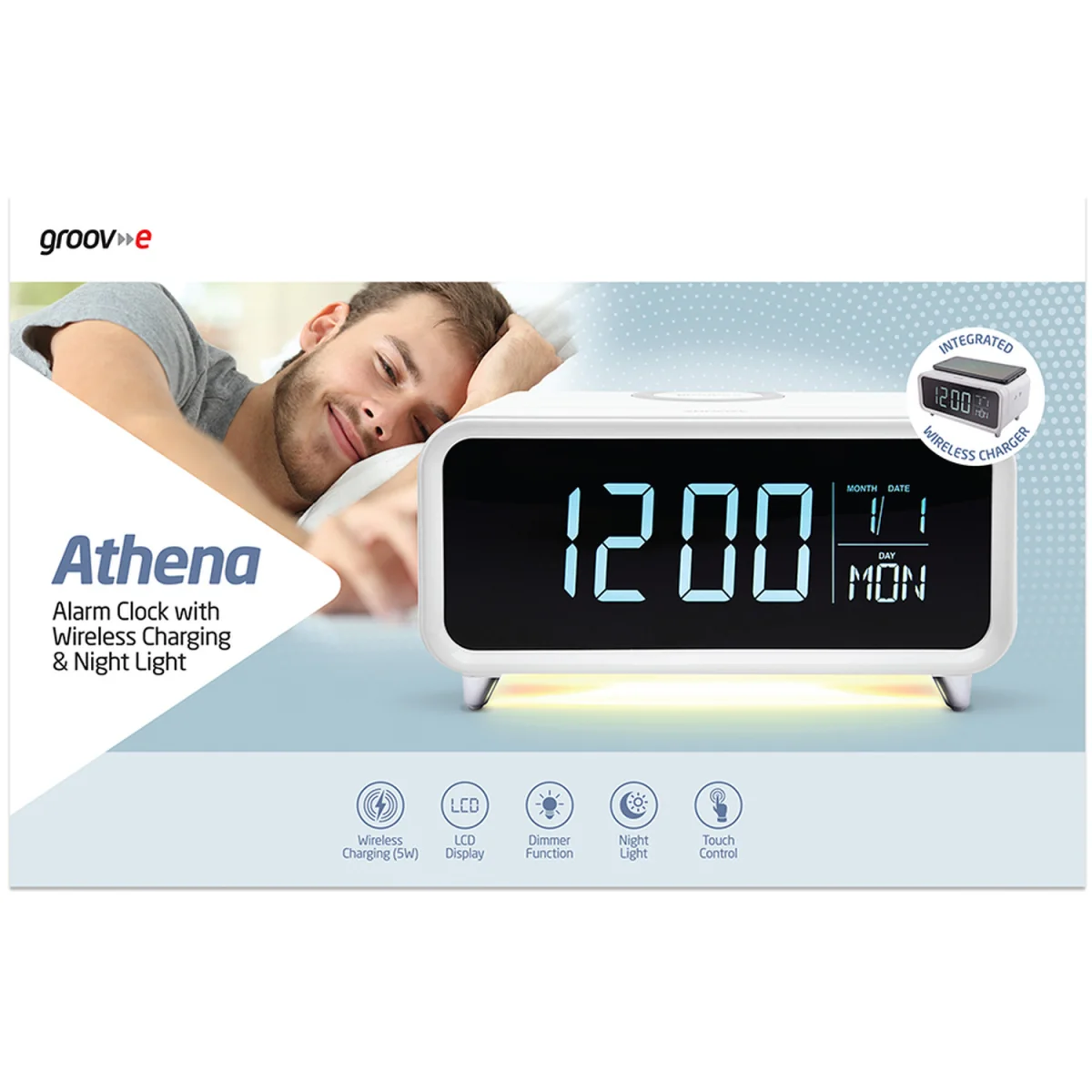 Groove Athena Alarm Clock with Wireless Charging Pad and Night Light White - Black – image 2