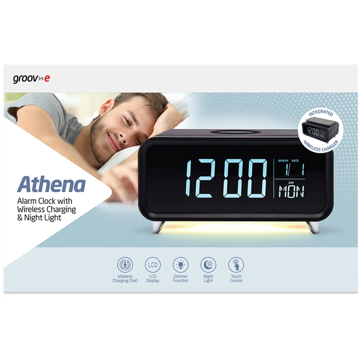 Groove Athena Alarm Clock with Wireless Charging Pad and Night Light White - Black – image 6