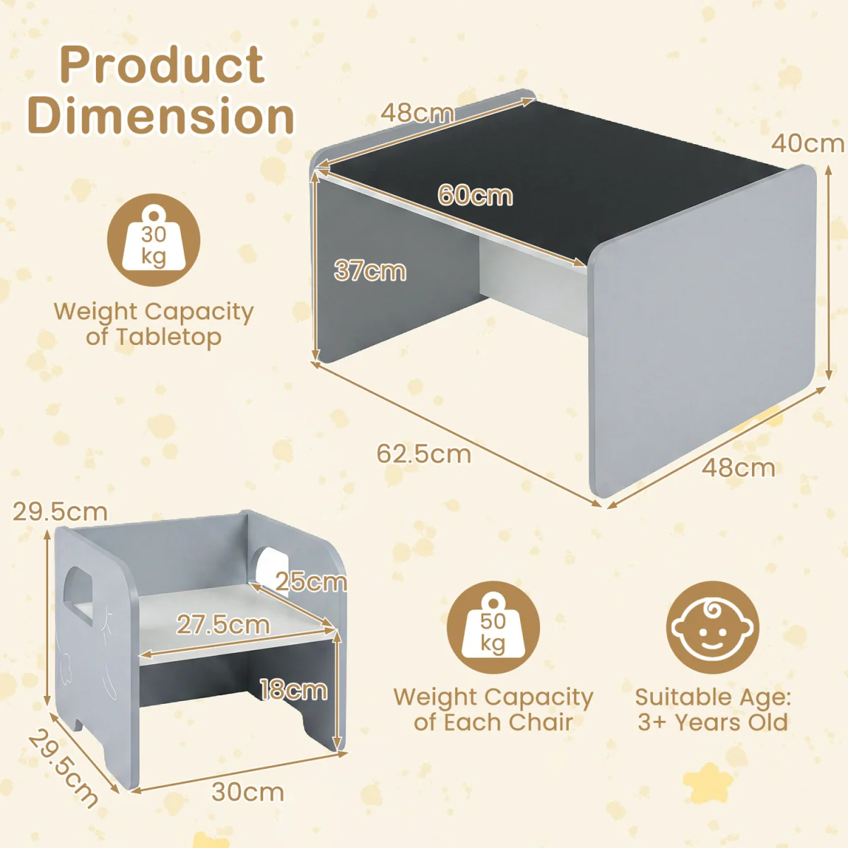 Children's desk and stool set - Grey – image 2