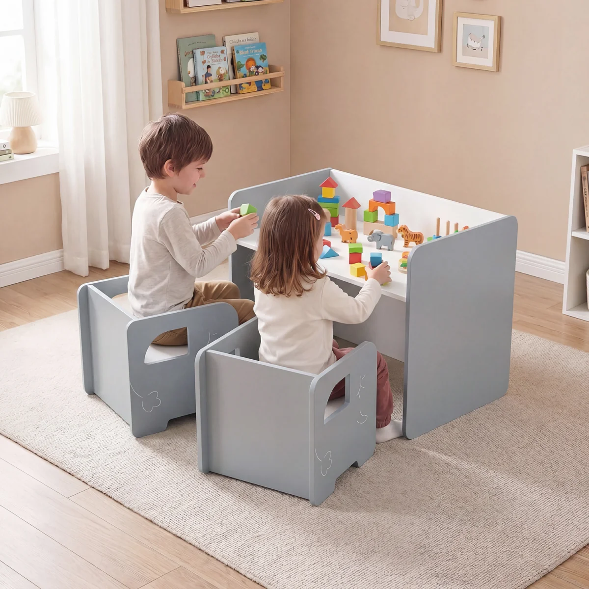 Children's desk and stool set - Grey – image 3