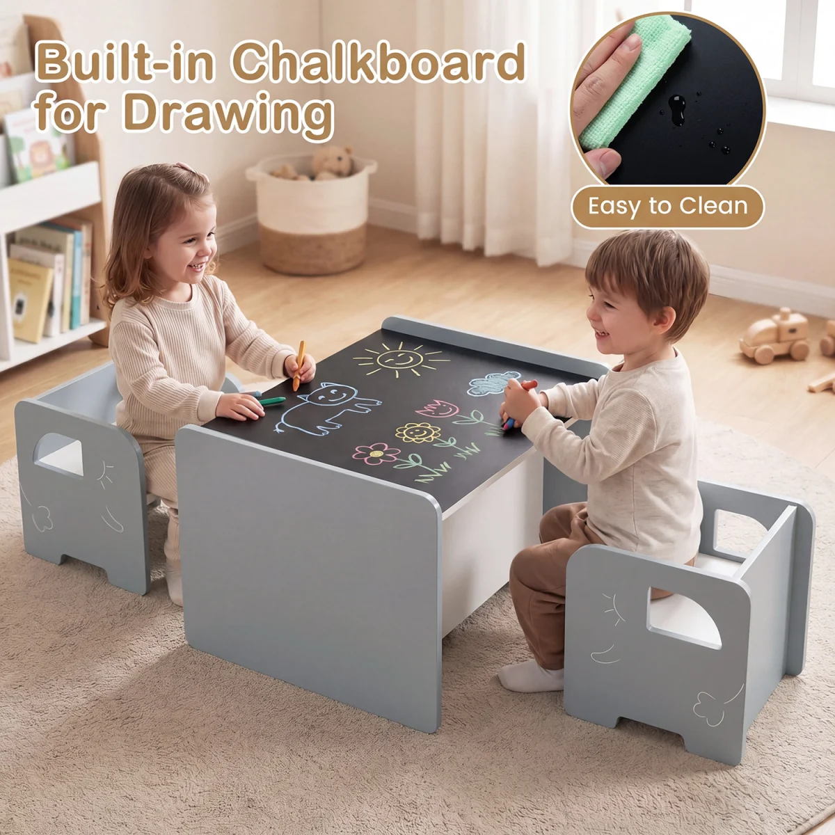 Children's desk and stool set - Grey – image 5