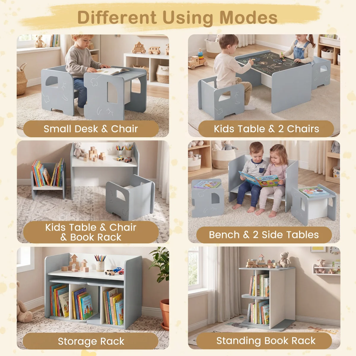 Children's desk and stool set - Grey – image 6