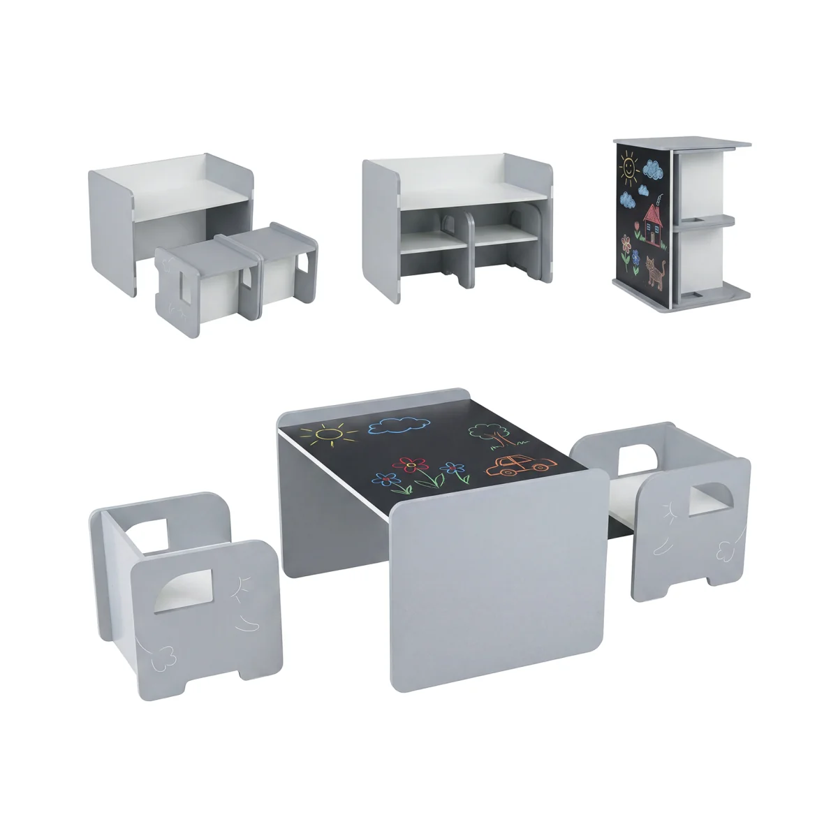 Children's desk and stool set - Grey – image 1