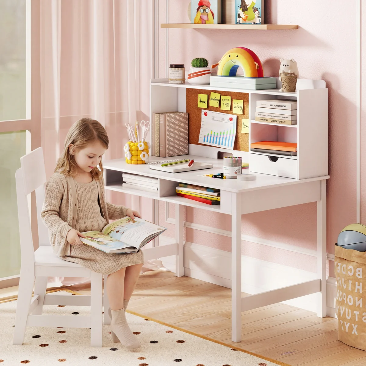 Kids Study Desk and Chair Set - White – image 2