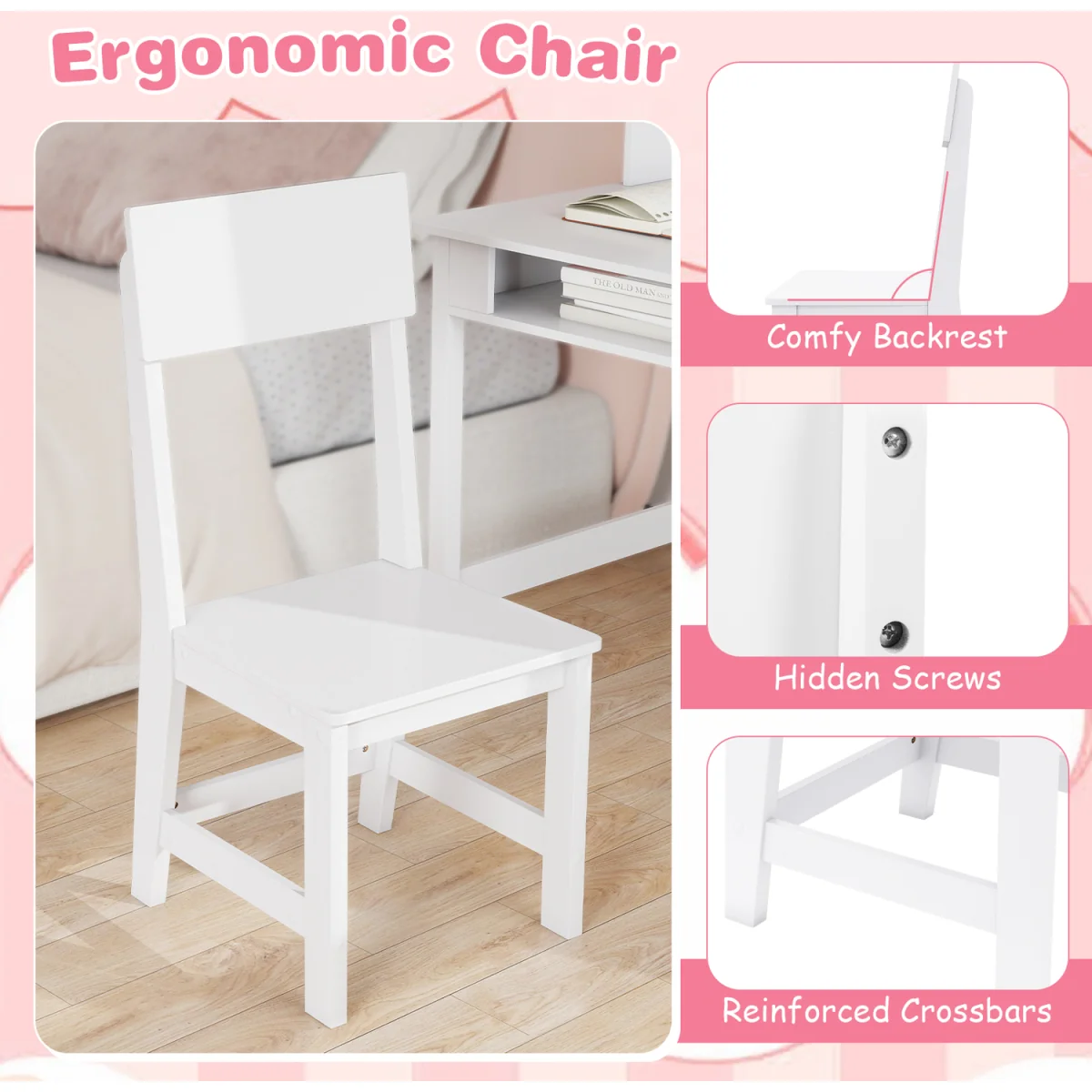 Kids Study Desk and Chair Set - White – image 5