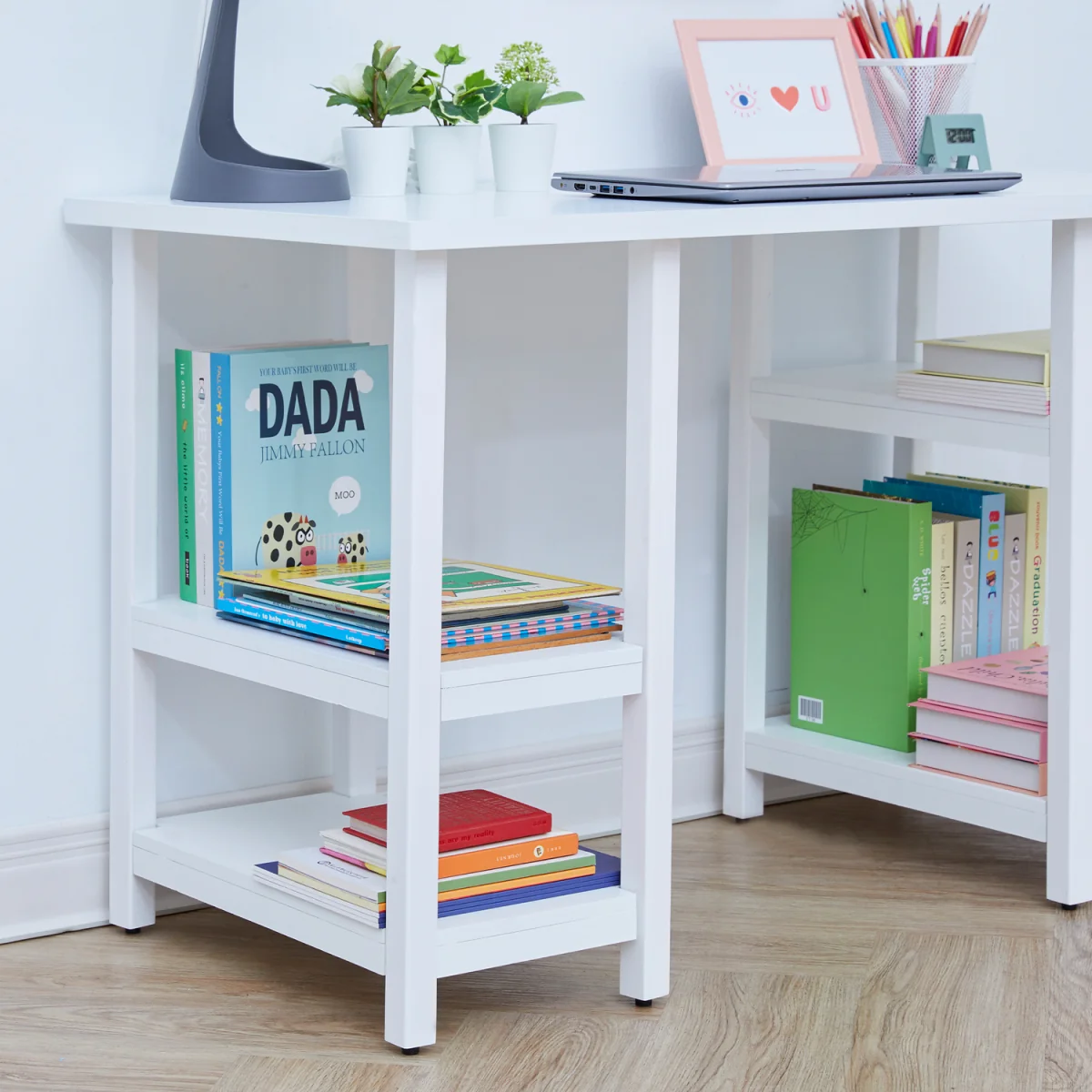 Kids Wooden Desk & Chair Set with Large Desktop and Open Shelving - White – image 5