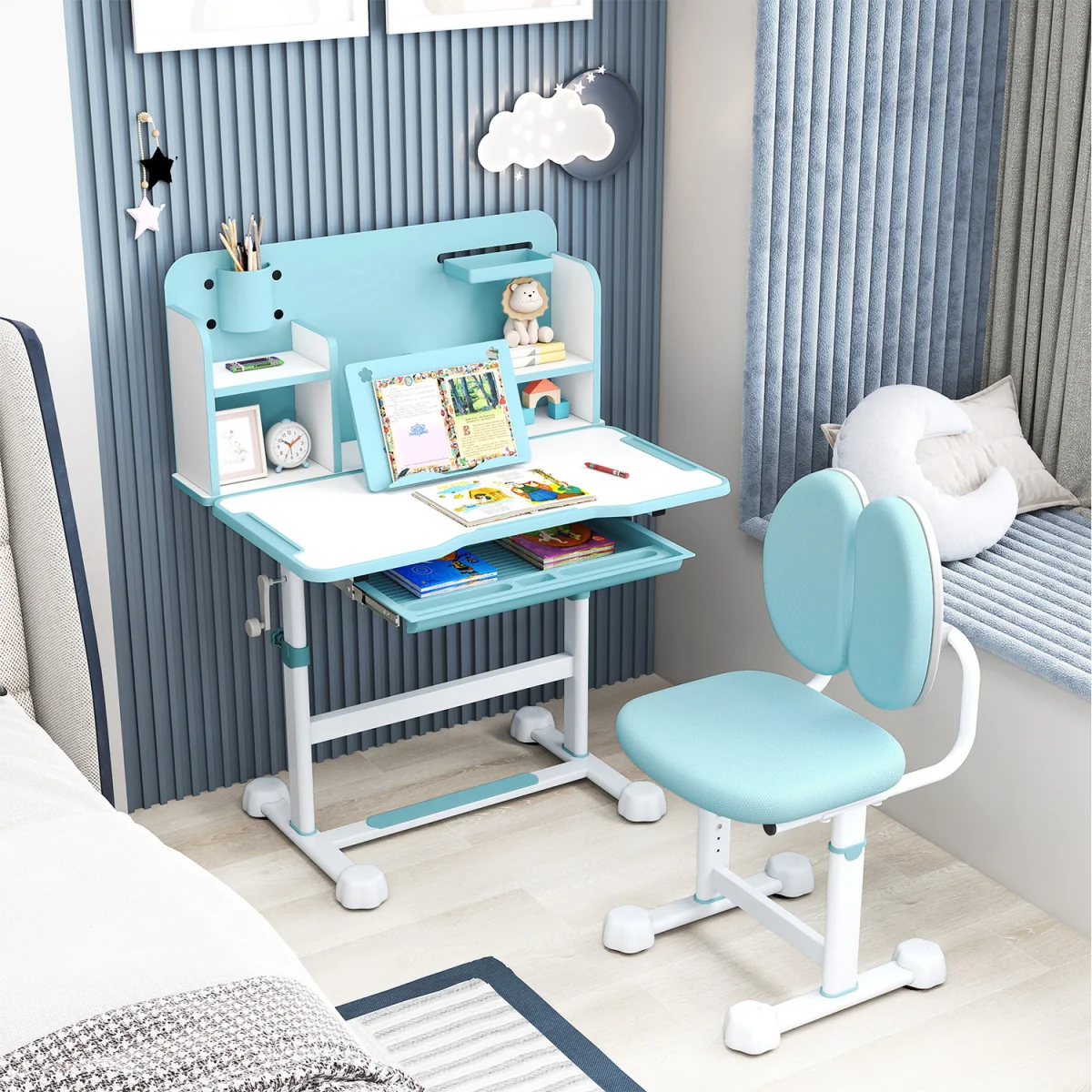 Children Study Desk and Chair Set - Blue