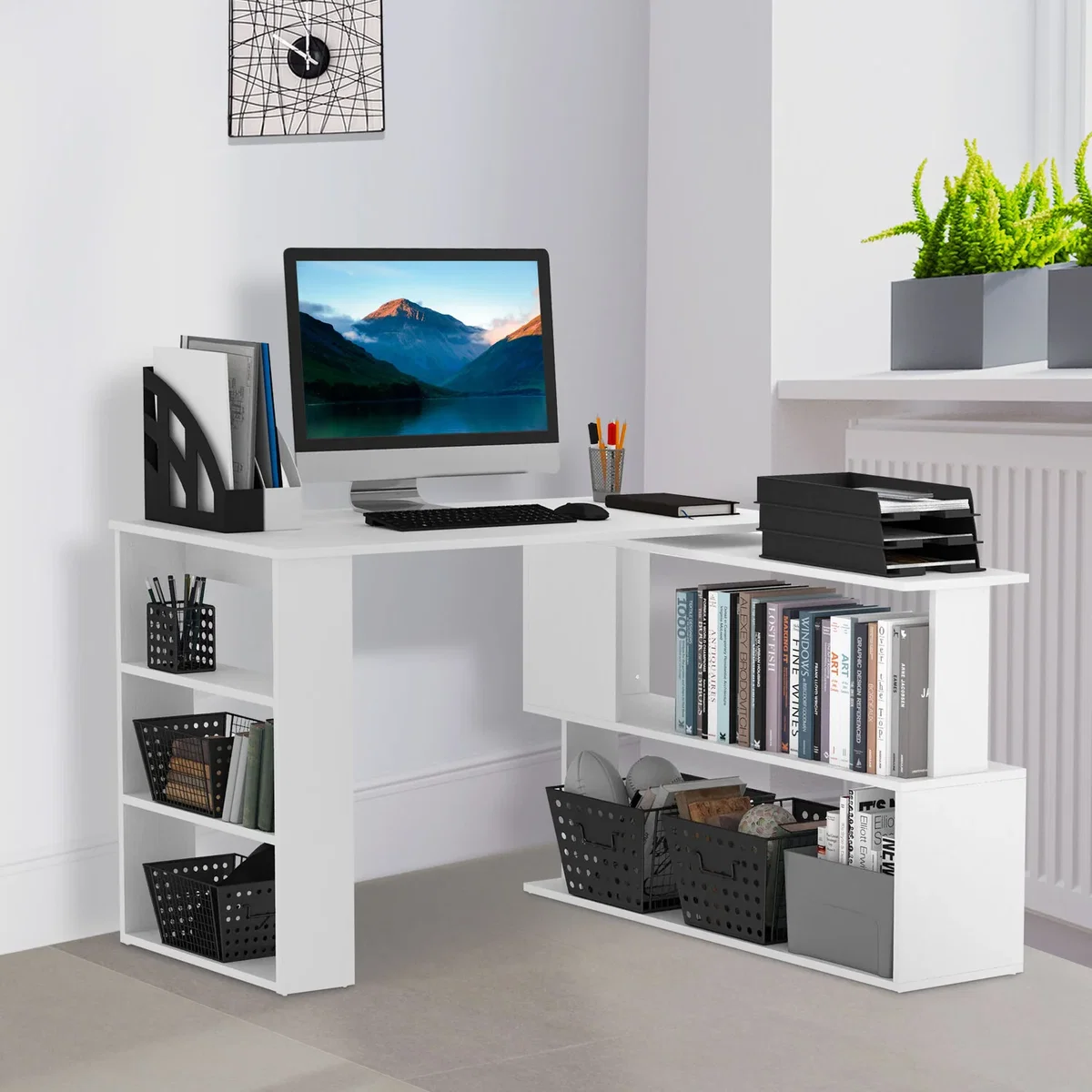 HOMCOM Corner Desk with Rotating Design - White – image 1