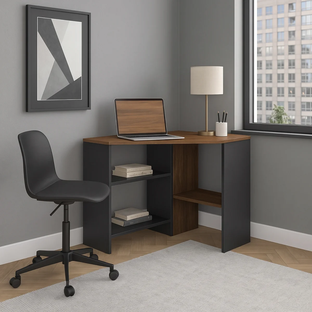 Alison Corner Computer Desk - Walnut and Black