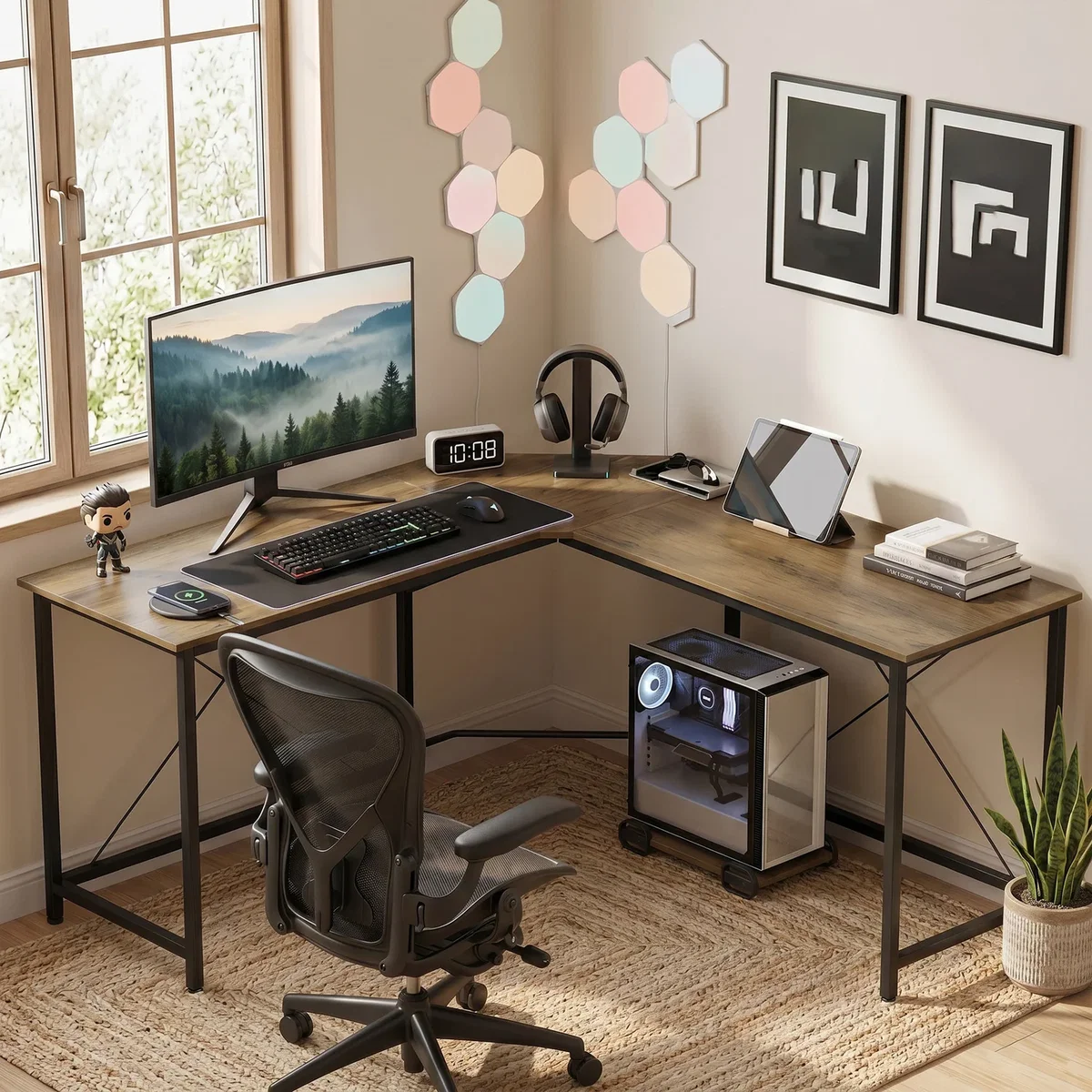 HOMCOM Corner L Shape Computer Desk - Brown – image 1