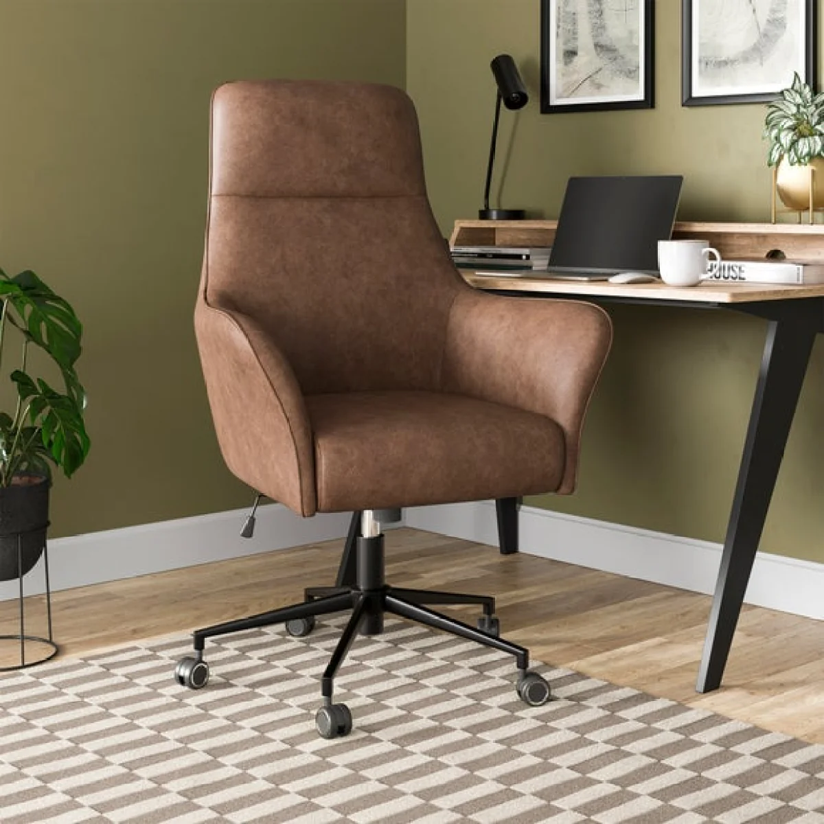 Kingswell Winged Office Chair, Faux Leather – image 1