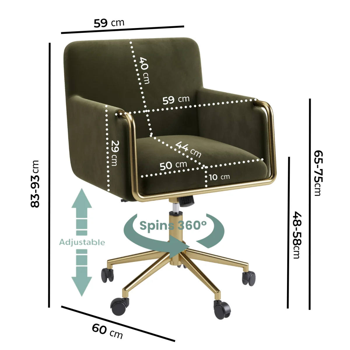 Khaki Velvet Office Swivel Tub Chair - Sonny – image 2