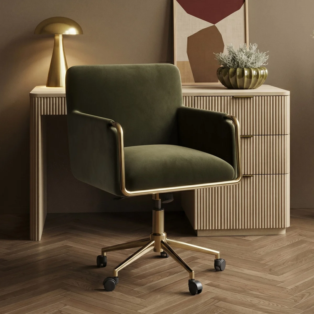 Khaki Velvet Office Swivel Tub Chair - Sonny – image 1