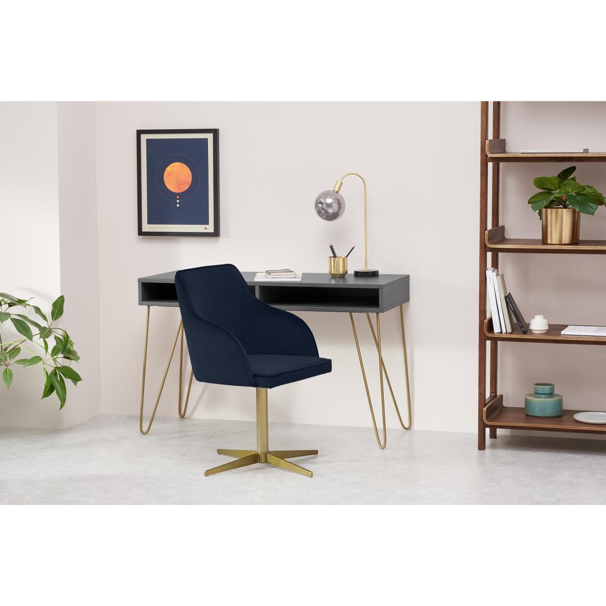 Keira Office Chair, Monarch Blue Velvet with Brass Legs – image 4