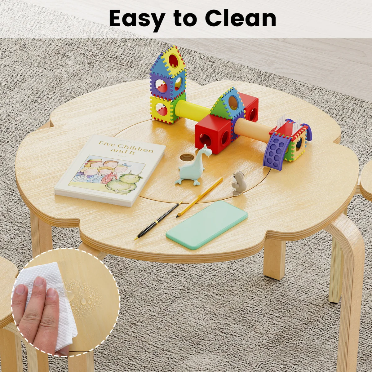 Flower-Shaped Toddler Desk Chair Set - Natural – image 2