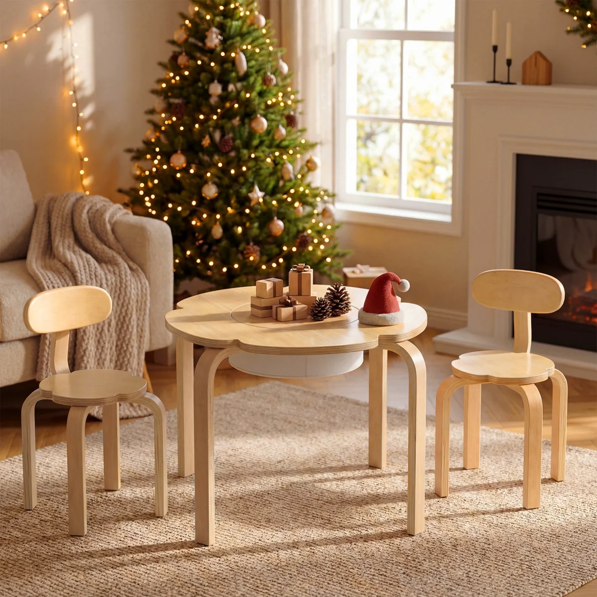 Flower-Shaped Toddler Desk Chair Set - Natural – image 3