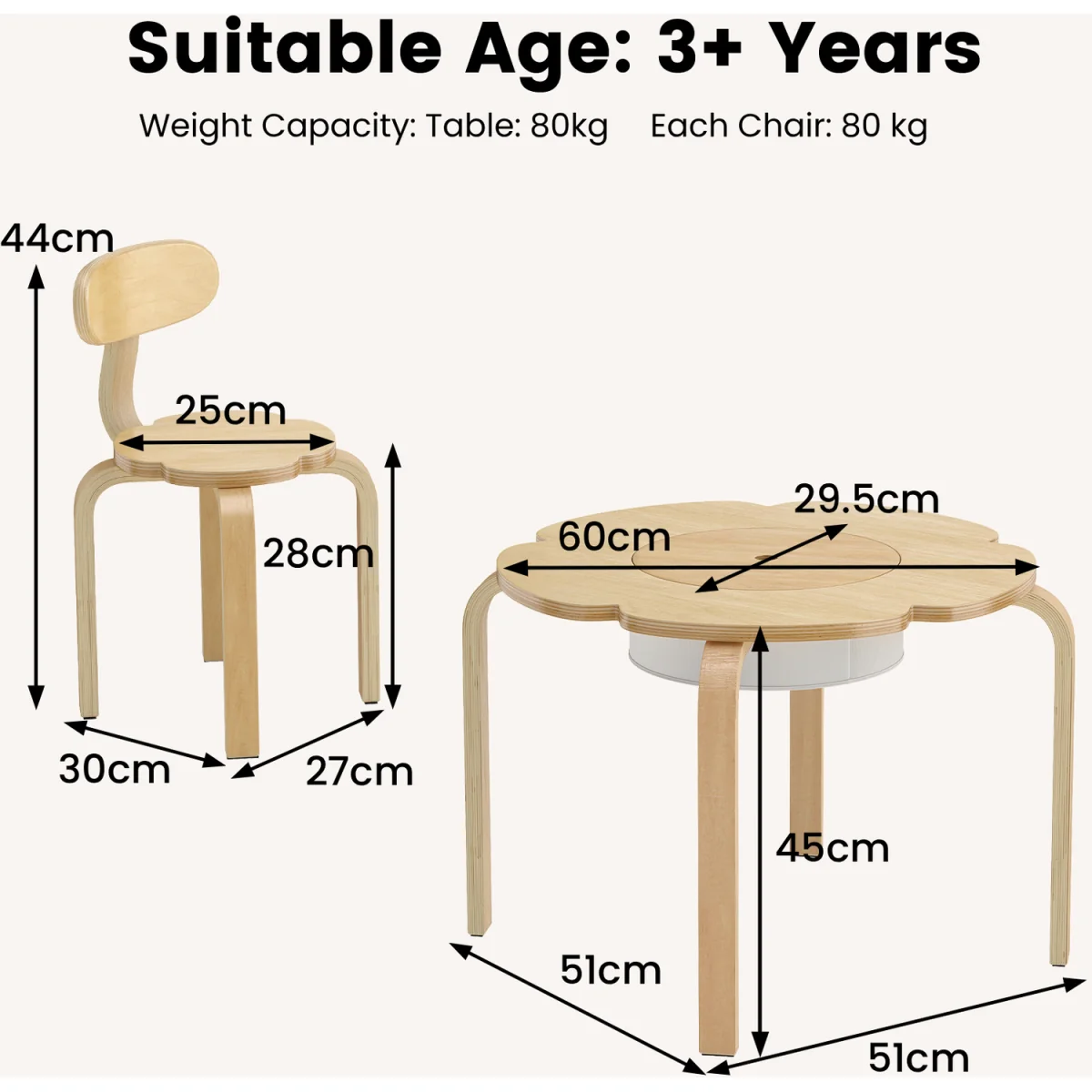 Flower-Shaped Toddler Desk Chair Set - Natural – image 4