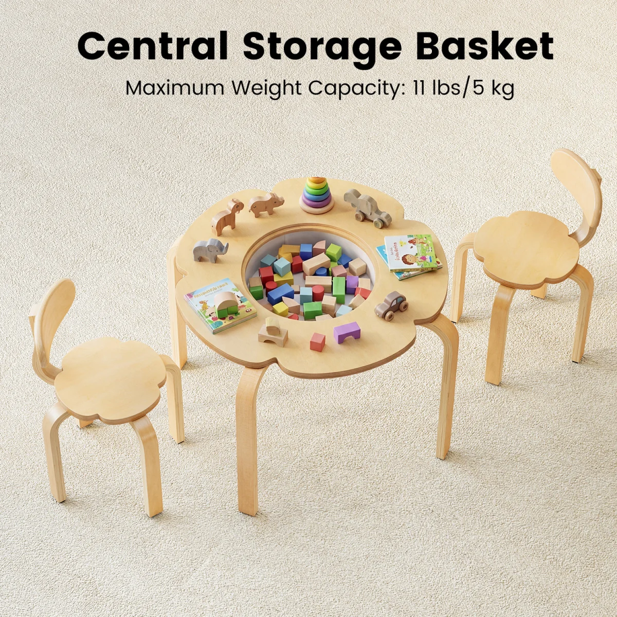 Flower-Shaped Toddler Desk Chair Set - Natural – image 5