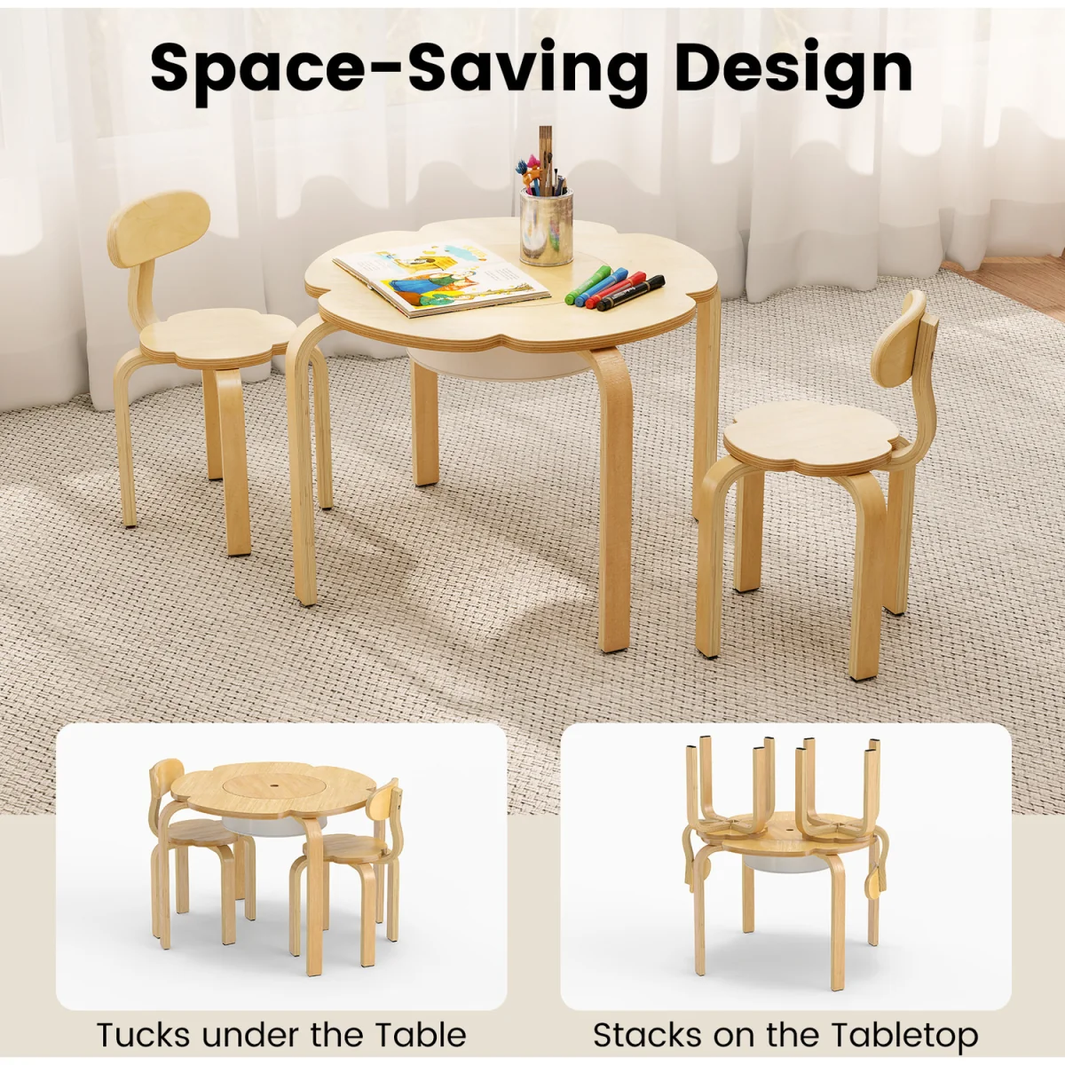 Flower-Shaped Toddler Desk Chair Set - Natural – image 6
