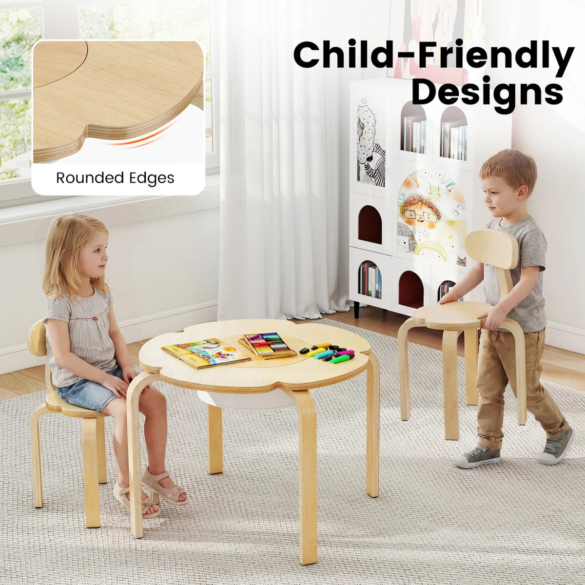 Flower-Shaped Toddler Desk Chair Set - Natural – image 7