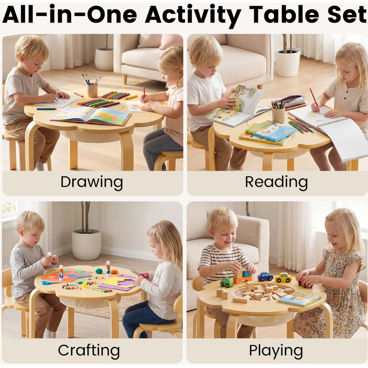 Flower-Shaped Toddler Desk Chair Set - Natural – image 8