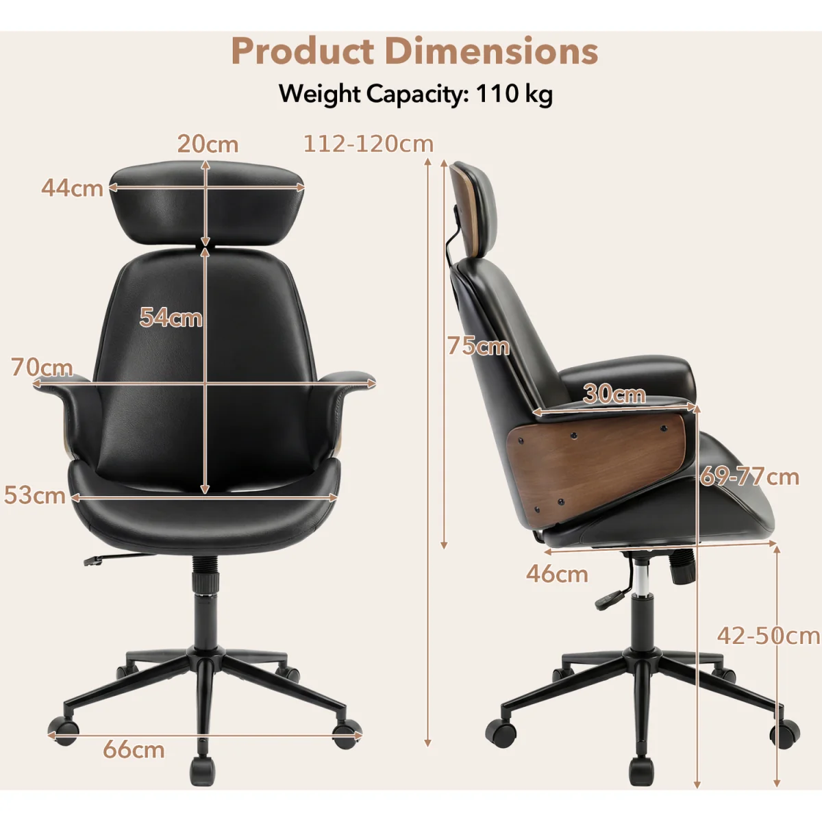 Mid Century Ergonomic Home Desk Chair with Adjustable Height - Black – image 3