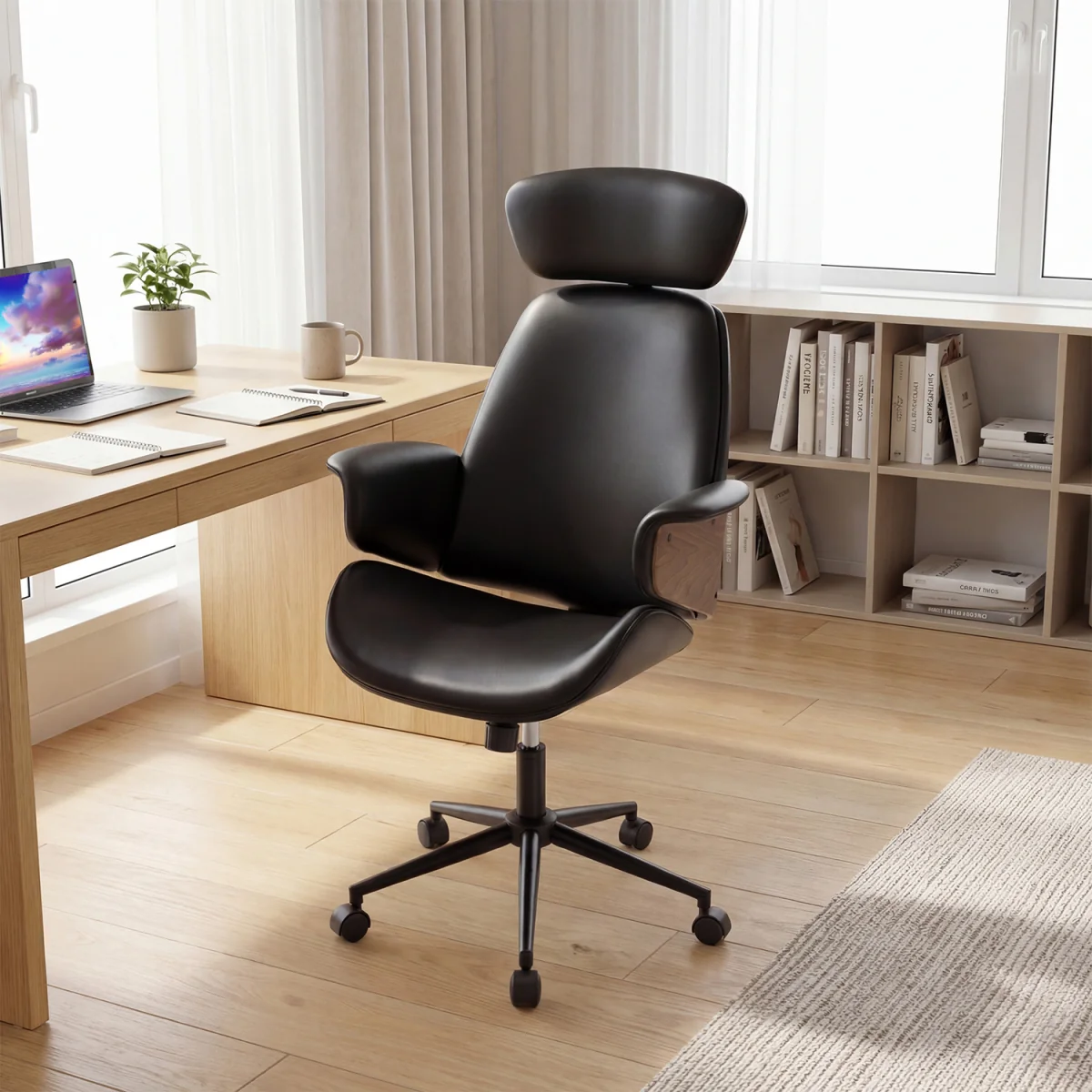 Mid Century Ergonomic Home Desk Chair with Adjustable Height - Black – image 4