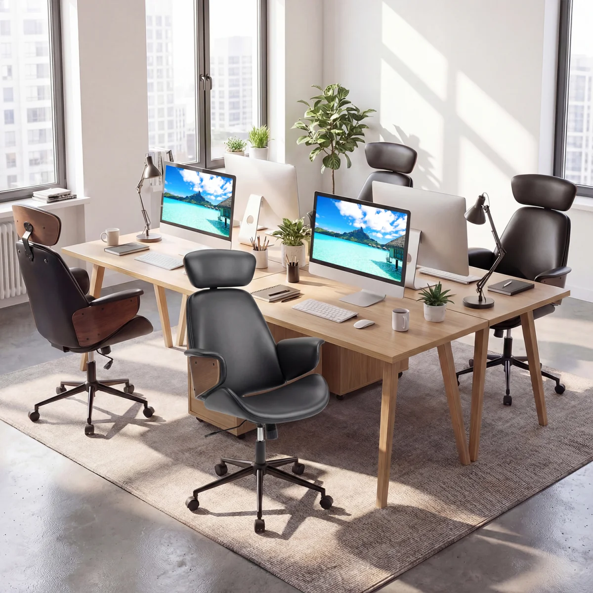 Mid Century Ergonomic Home Desk Chair with Adjustable Height - Black – image 6