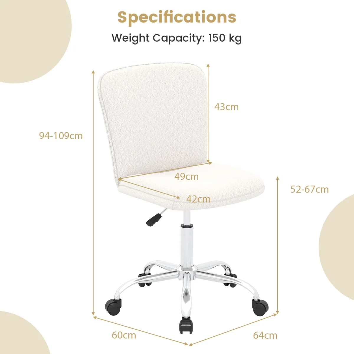 Wheeled Ergonomic Office Chair - White – image 4
