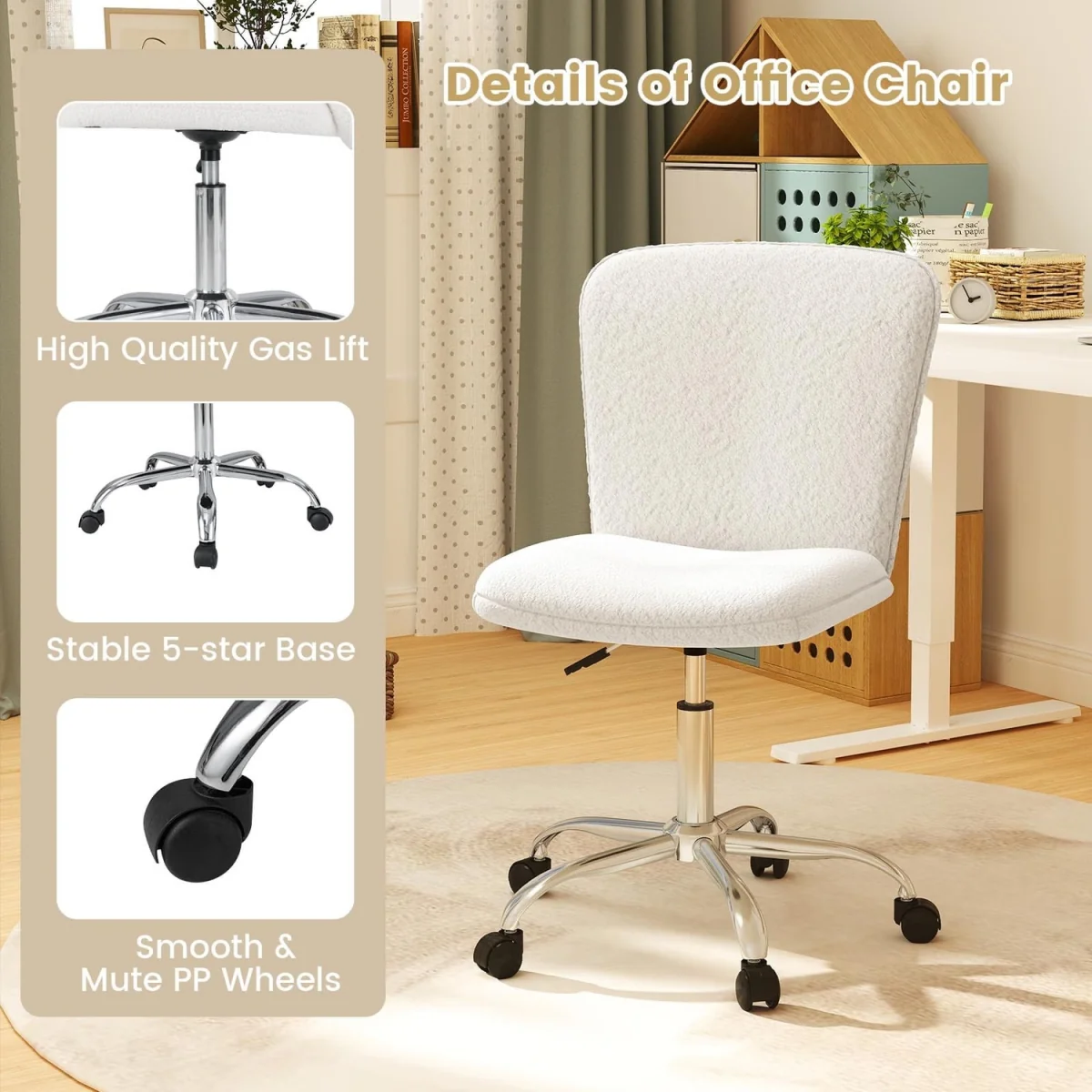 Wheeled Ergonomic Office Chair - White – image 9